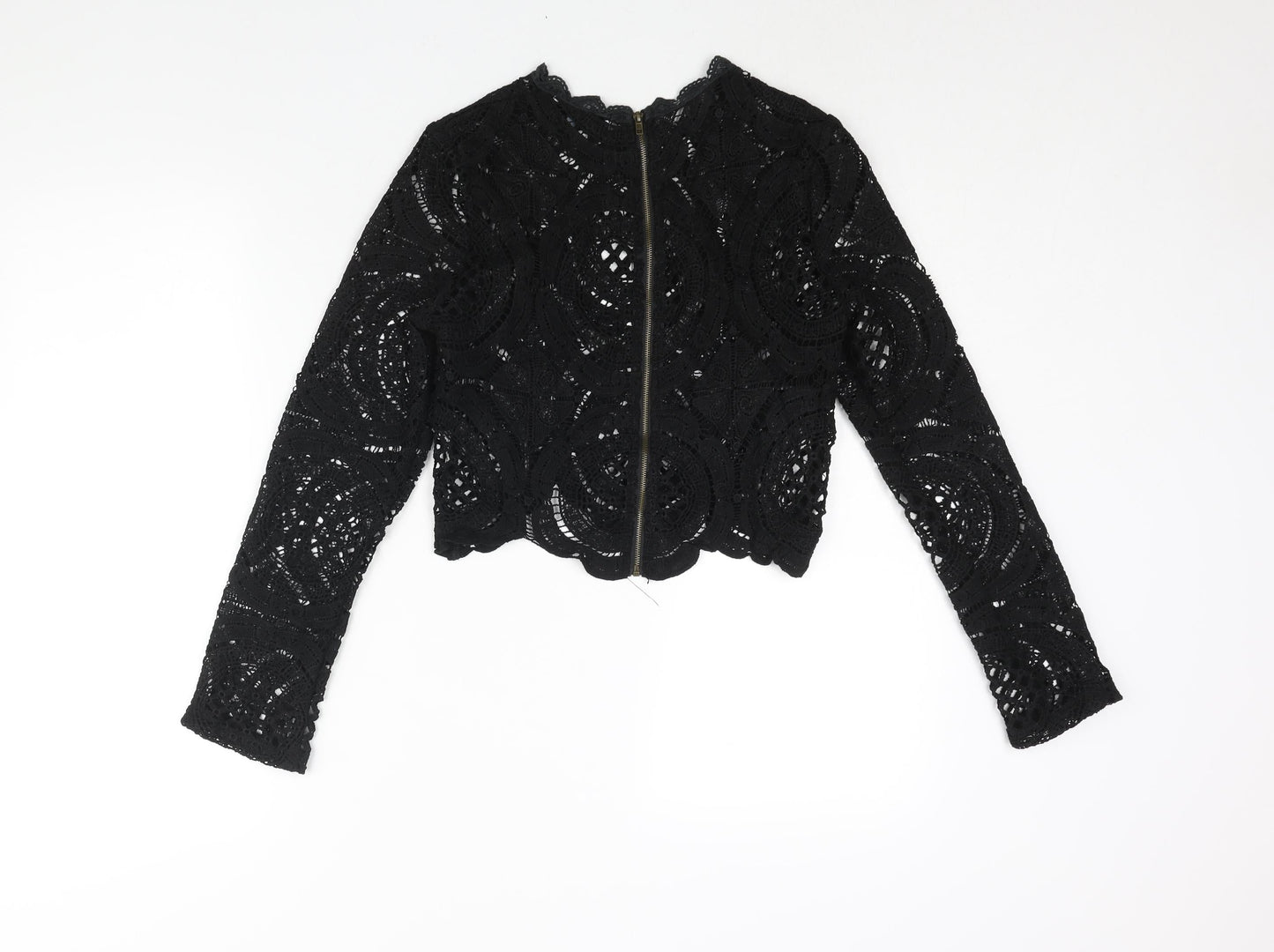 Glamorous Womens Black Polyester Basic Blouse Size S Round Neck - Semi Sheer