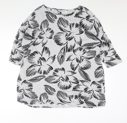 Capsule Womens Grey Floral Viscose Basic Blouse Size 16 Round Neck - Size 16-18