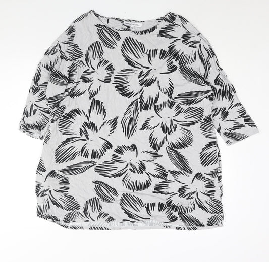 Capsule Womens Grey Floral Viscose Basic Blouse Size 16 Round Neck - Size 16-18