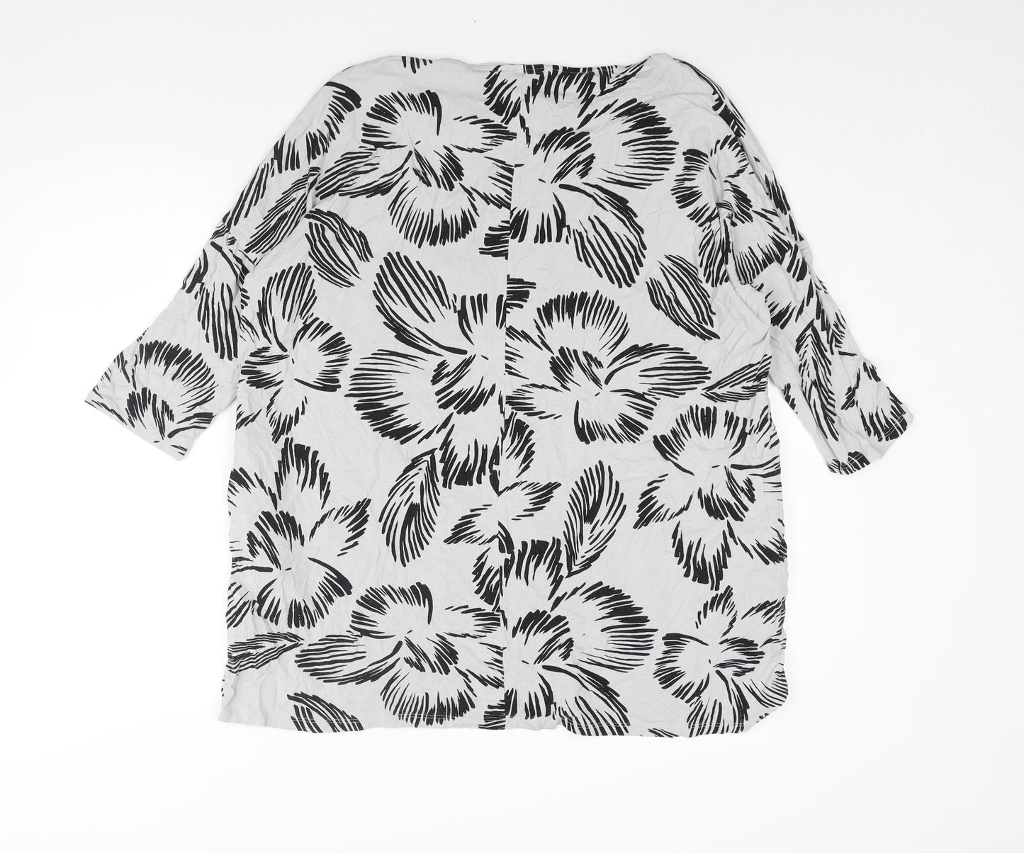 Capsule Womens Grey Floral Viscose Basic Blouse Size 16 Round Neck - Size 16-18