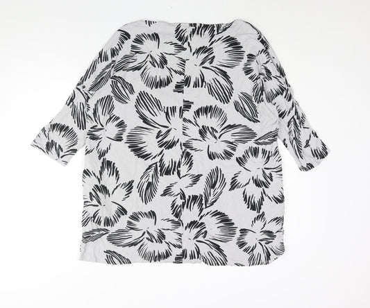 Capsule Womens Grey Floral Viscose Basic Blouse Size 16 Round Neck - Size 16-18