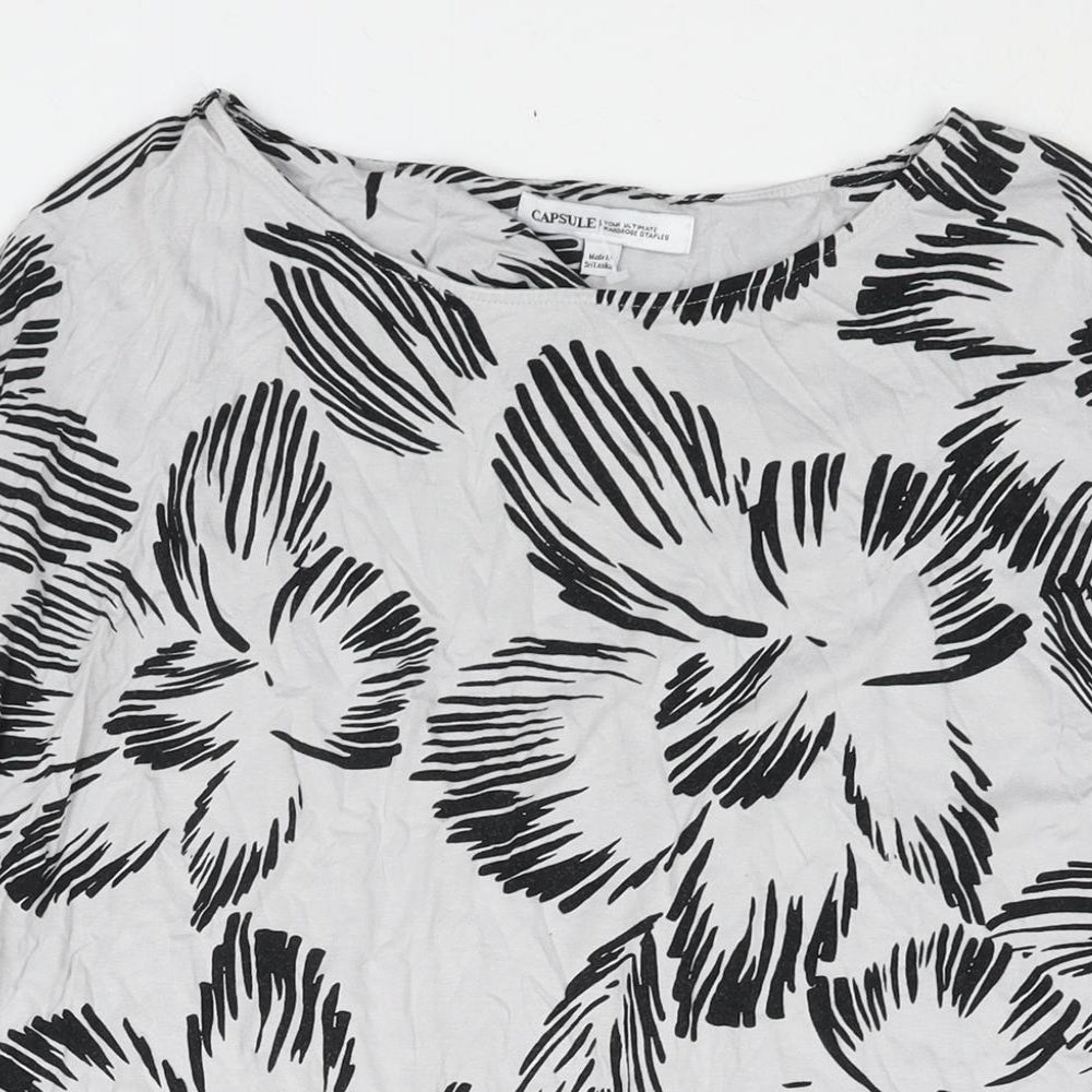 Capsule Womens Grey Floral Viscose Basic Blouse Size 16 Round Neck - Size 16-18