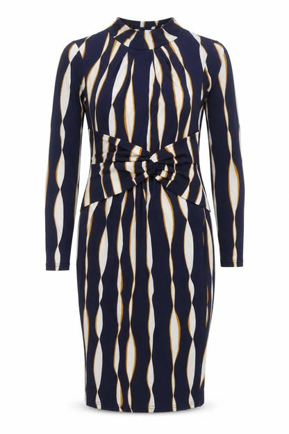 Jolie Moi Womens Blue Geometric Polyester Bodycon Size 10 Mock Neck Pullover - Twist Detail