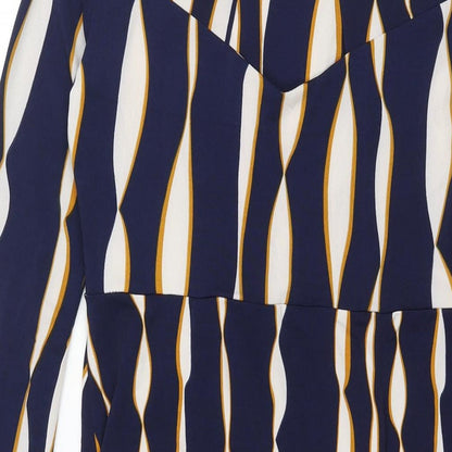 Jolie Moi Womens Blue Geometric Polyester Bodycon Size 10 Mock Neck Pullover - Twist Detail