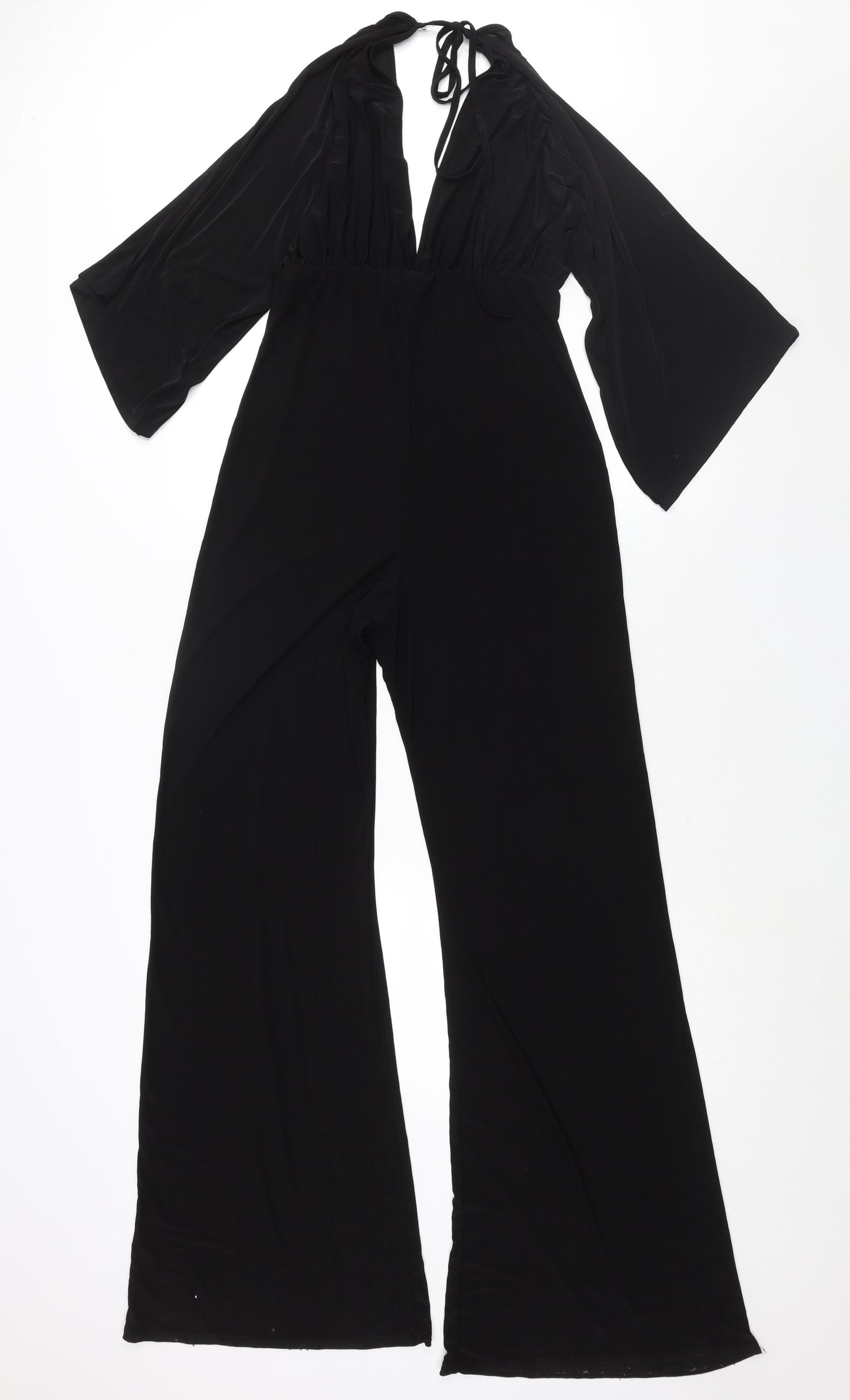 PRETTYLITTLETHING Womens Black Polyester Jumpsuit One-Piece Size 12 L31 in Tie