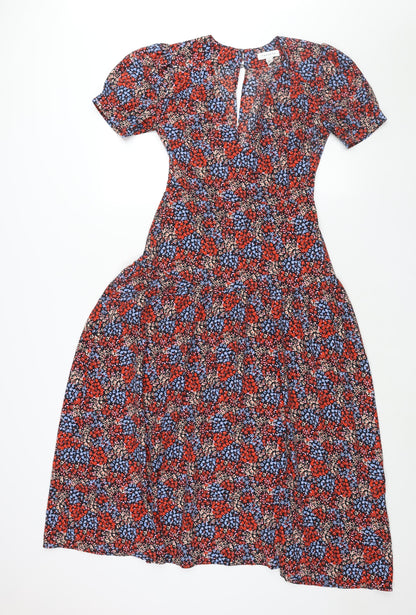Topshop Womens Multicoloured Floral Polyester Shift Size 8 V-Neck Button