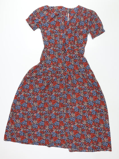 Topshop Womens Multicoloured Floral Polyester Shift Size 8 V-Neck Button