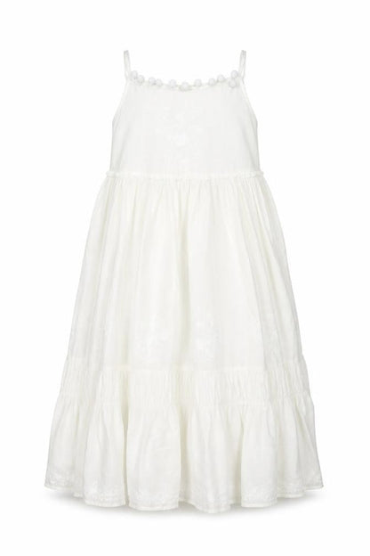 Next Girls White Cotton Shift Size 10 Years Square Neck Pullover - Pom Pom Embroidered