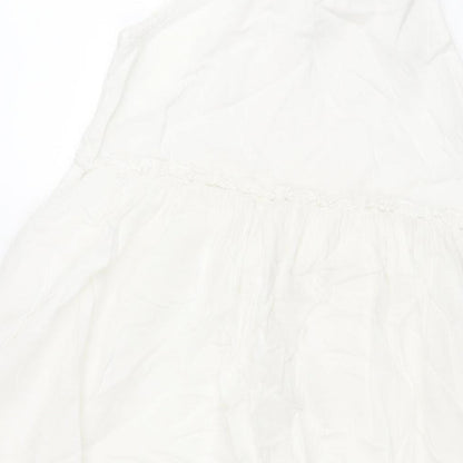NEXT Girls White Cotton Shift Size 10 Years Square Neck Pullover - Pom Pom Embroidered