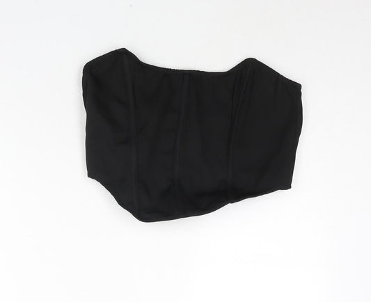 Womens UK Size 14 PRETTYLITTLETHING Black Cropped Blouse