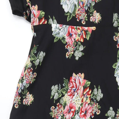 Yumi Womens Black Floral Polyester Maxi Size 10 V-Neck Snap