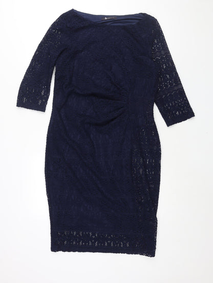 Marks and Spencer Womens Blue Polyester Sheath Size 14 Boat Neck Pullover