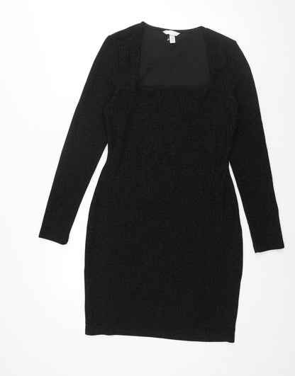 H&M Womens Black Polyester Bodycon Size M Square Neck Pullover - Glitter
