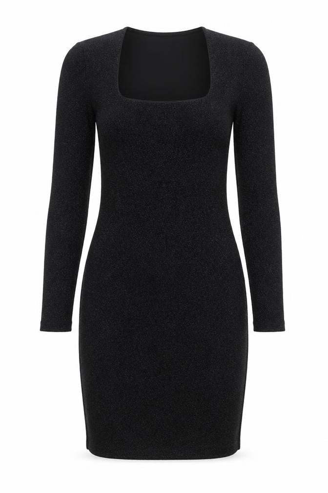 H&M Womens Black Polyester Bodycon Size M Square Neck Pullover - Glitter