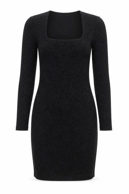 H&M Womens Black Polyester Bodycon Size M Square Neck Pullover - Glitter