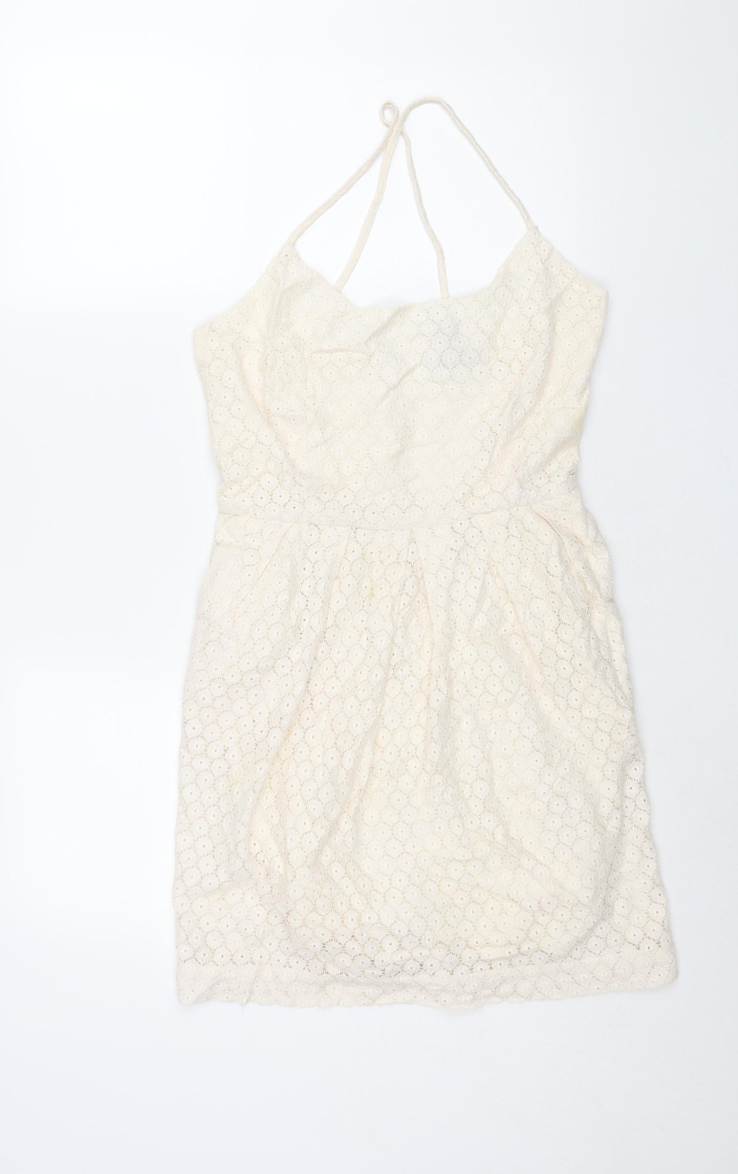 Mango Womens Ivory Cotton Sheath Size M Scoop Neck Zip