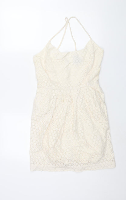 Mango Womens Ivory Cotton Sheath Size M Scoop Neck Zip