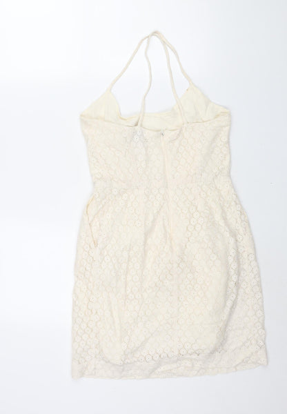 Mango Womens Ivory Cotton Sheath Size M Scoop Neck Zip