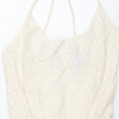 Mango Womens Ivory Cotton Sheath Size M Scoop Neck Zip