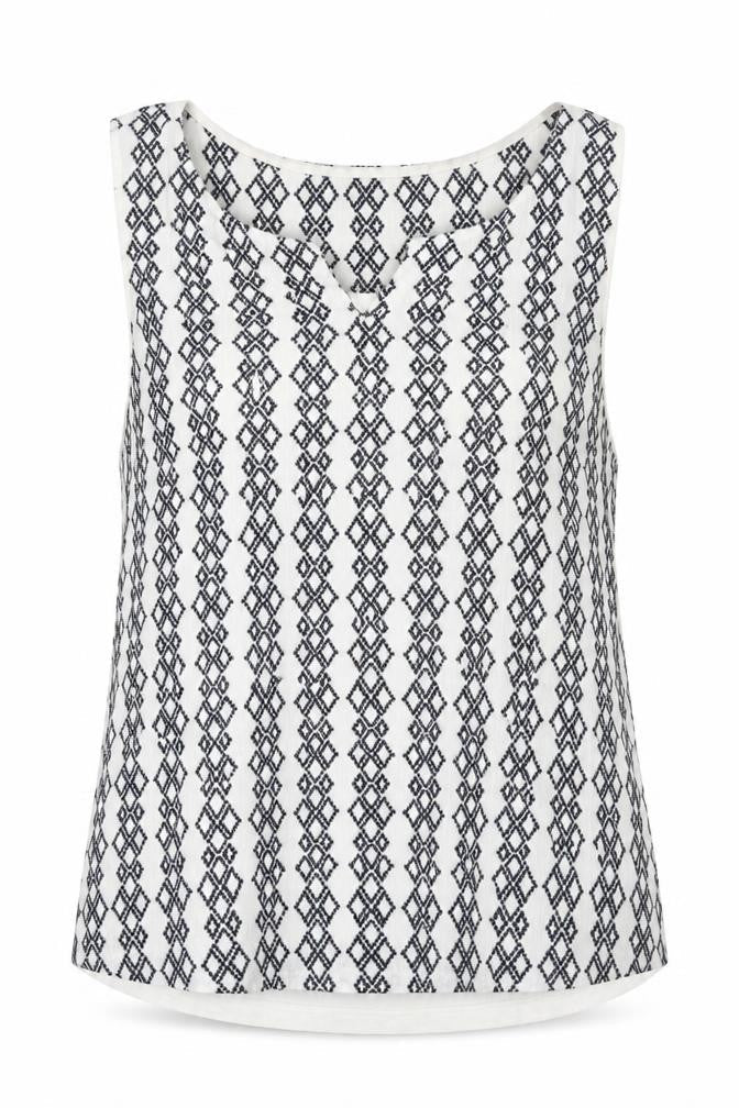 Next Womens White Cotton Camisole Blouse Size 12 Scoop Neck - Geometric Embroidery