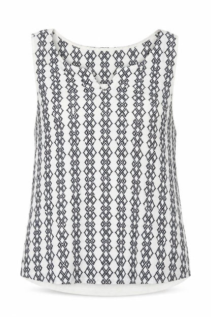 Next Womens White Cotton Camisole Blouse Size 12 Scoop Neck - Geometric Embroidery