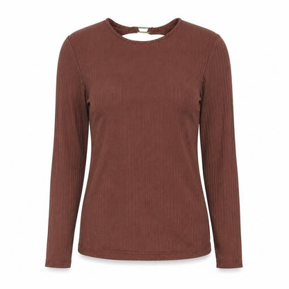 Stradivarius Womens Brown Polyester Basic Blouse Size S Round Neck - Buckle Cut Out