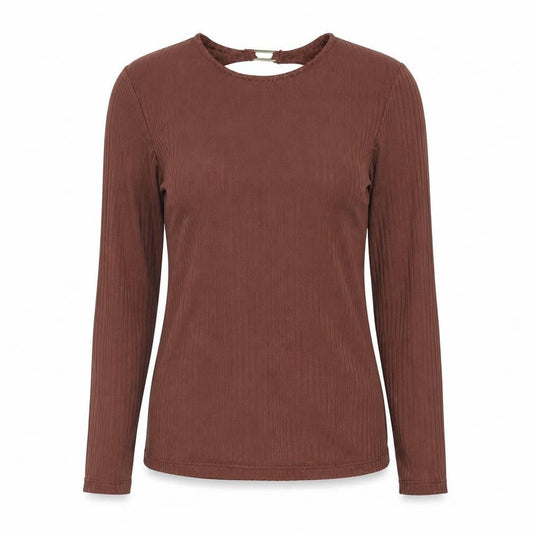 Stradivarius Womens Brown Polyester Basic Blouse Size S Round Neck - Buckle Cut Out