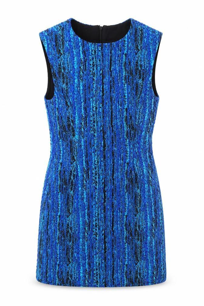 Zara Womens Blue Geometric Polyester Mini Size S Round Neck Zip - Textured