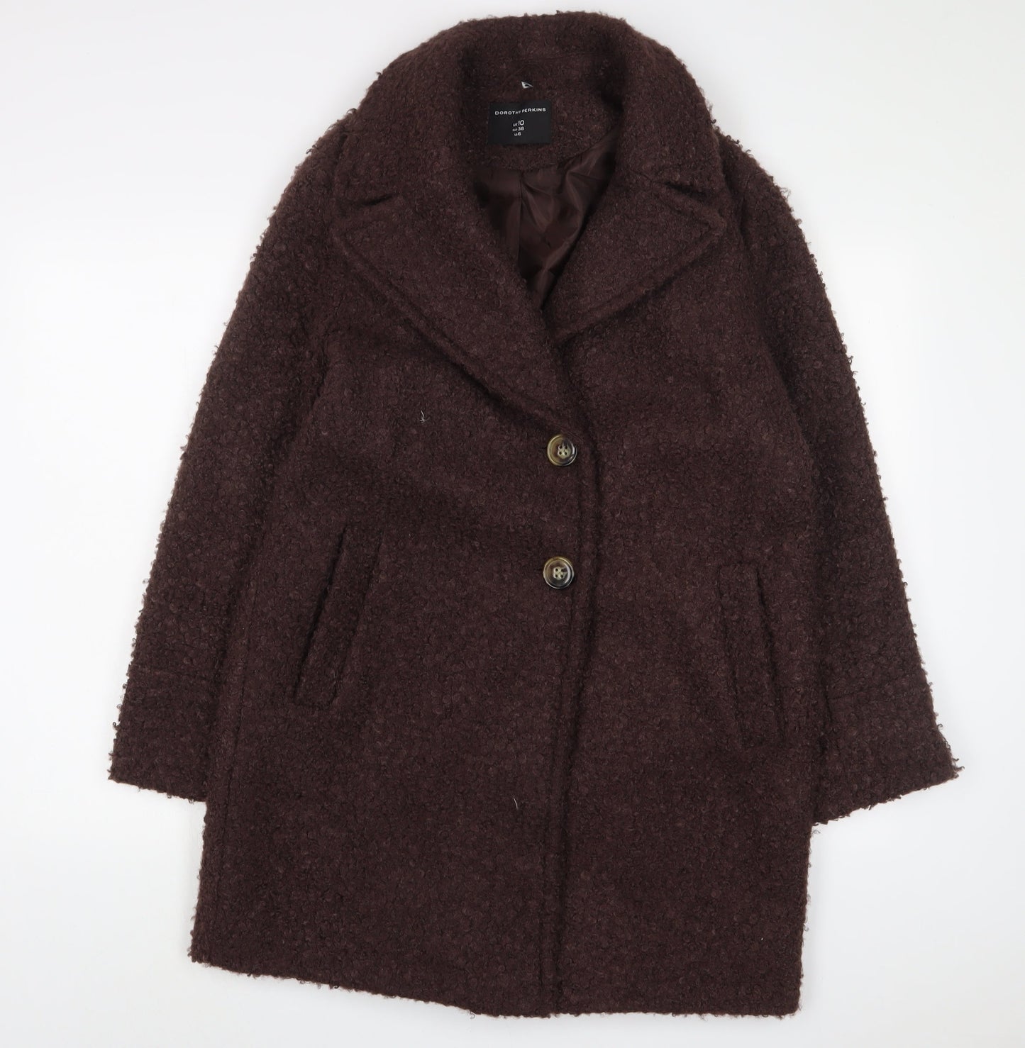 Womens UK Size 10 Dorothy Perkins Brown Overcoat