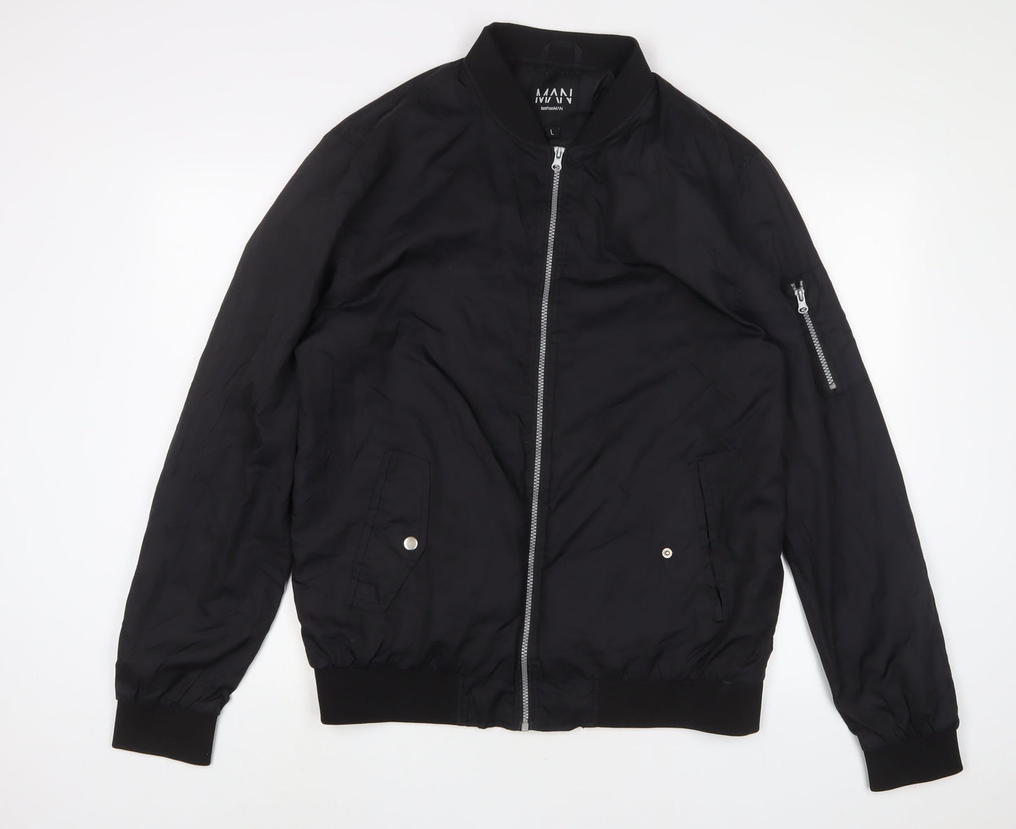 Mens UK Size L Boohoo Black Bomber Jacket