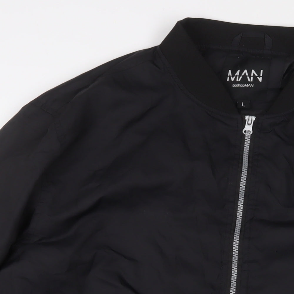 Mens UK Size L Boohoo Black Bomber Jacket