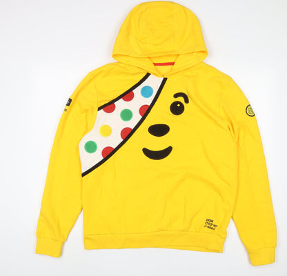 Pudsey Mens Yellow Cotton Pullover Hoodie Size M - Embroidered