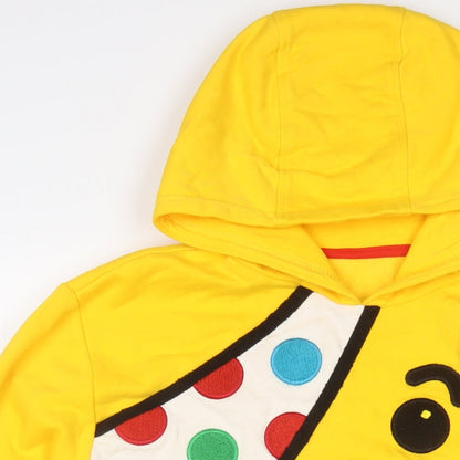 Pudsey Mens Yellow Cotton Pullover Hoodie Size M - Embroidered