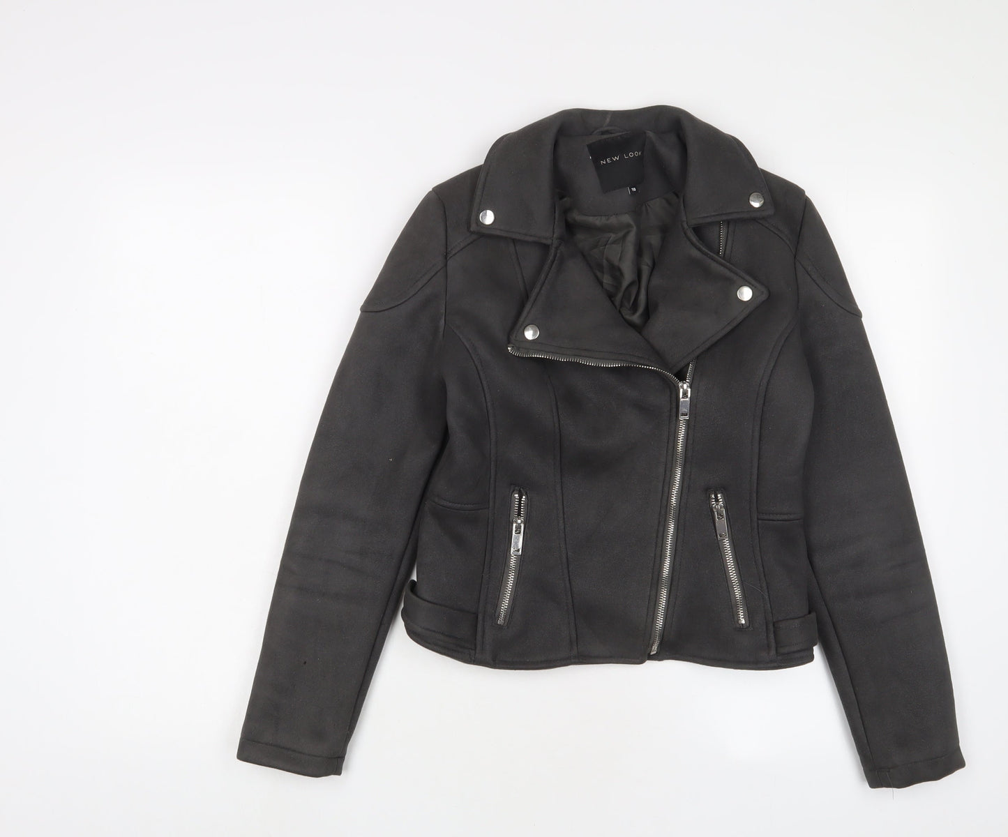 Womens UK Size 10 New Look Grey Biker Coat