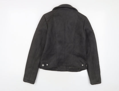 Womens UK Size 10 New Look Grey Biker Coat