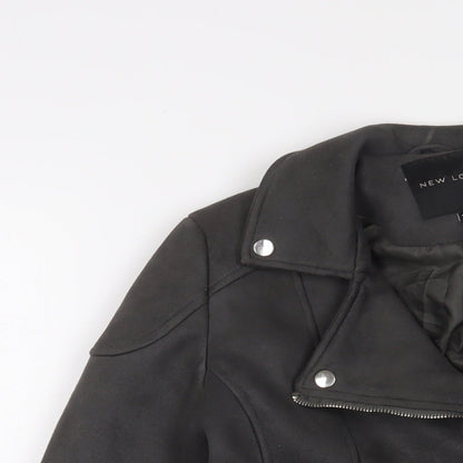 Womens UK Size 10 New Look Grey Biker Coat