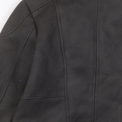 Womens UK Size 10 New Look Grey Biker Coat