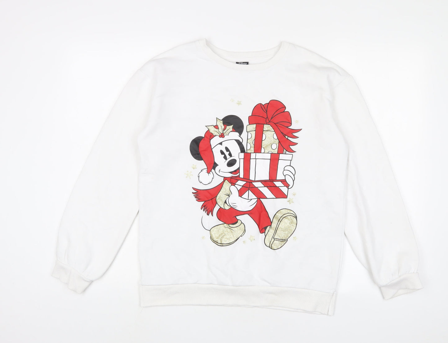 Mickey Mouse Girls White Cotton Pullover Sweatshirt Size 13-14 Years Pullover - Christmas