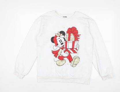 Mickey Mouse Girls White Cotton Pullover Sweatshirt Size 13-14 Years Pullover - Christmas