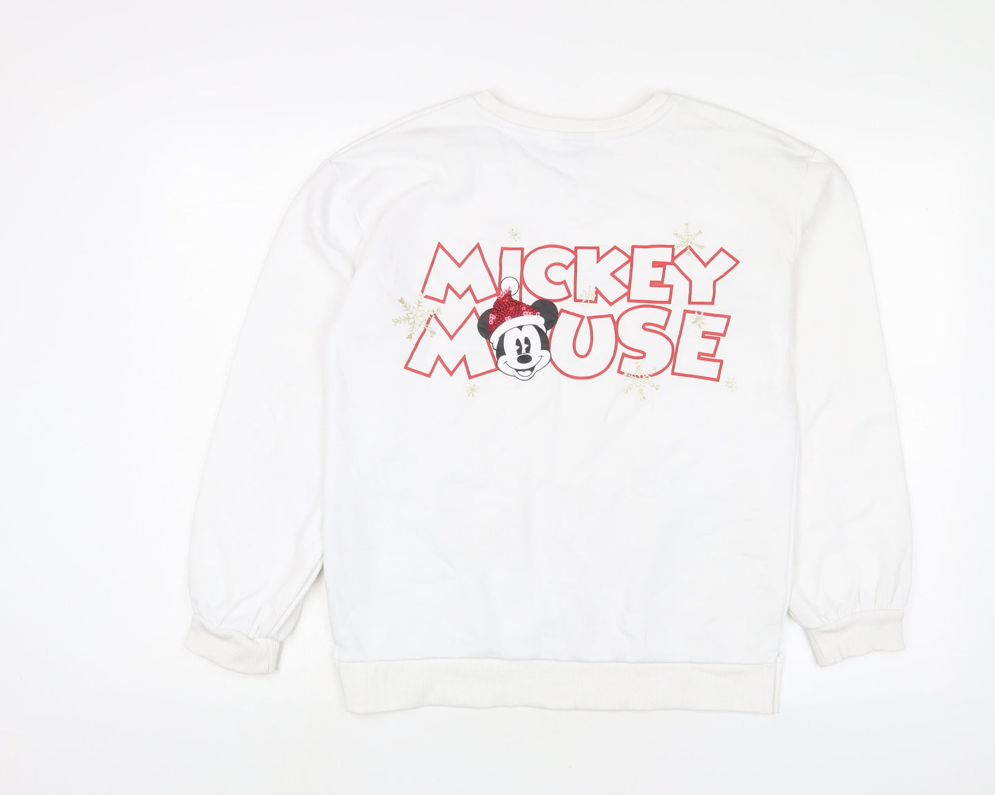Mickey Mouse Girls White Cotton Pullover Sweatshirt Size 13-14 Years Pullover - Christmas