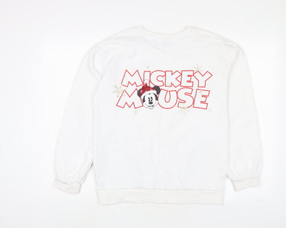 Mickey Mouse Girls White Cotton Pullover Sweatshirt Size 13-14 Years Pullover - Christmas