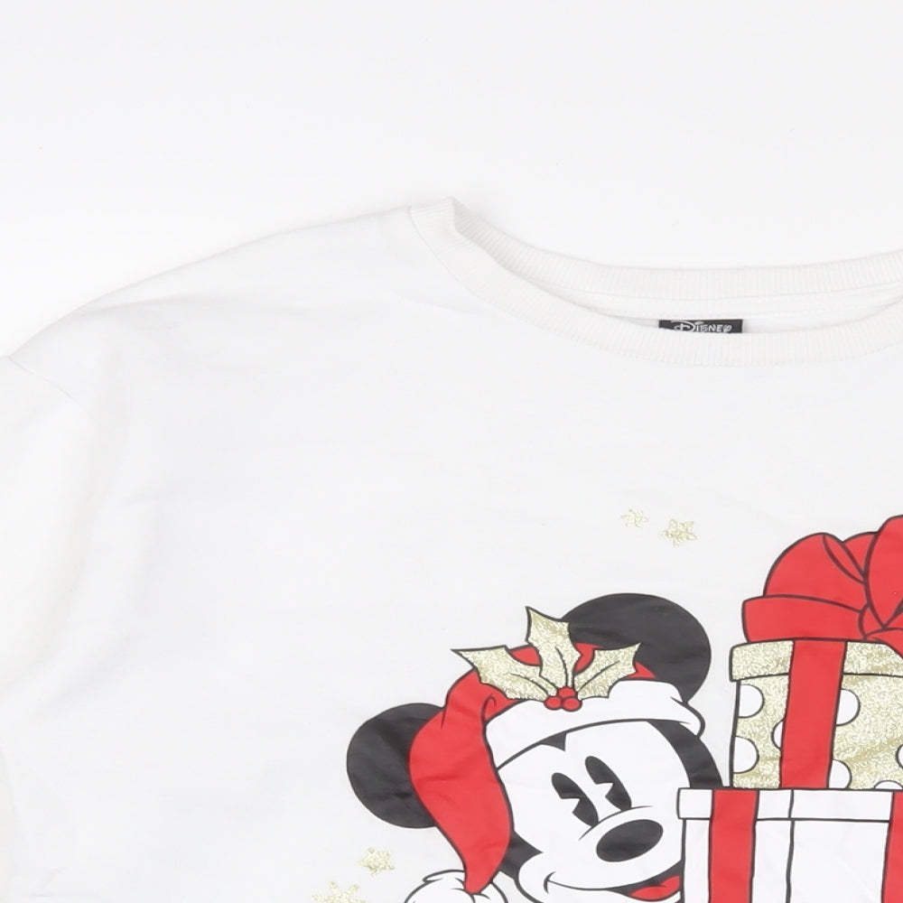 Mickey Mouse Girls White Cotton Pullover Sweatshirt Size 13-14 Years Pullover - Christmas