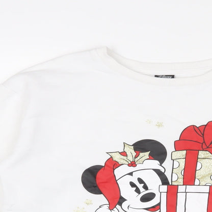 Mickey Mouse Girls White Cotton Pullover Sweatshirt Size 13-14 Years Pullover - Christmas