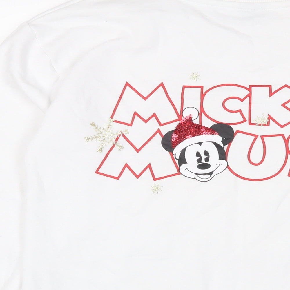 Mickey Mouse Girls White Cotton Pullover Sweatshirt Size 13-14 Years Pullover - Christmas
