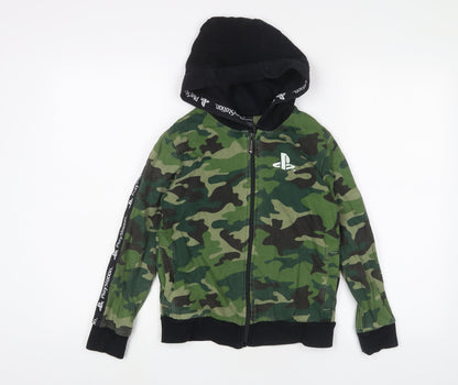 PlayStation Boys Green Camouflage Cotton Full Zip Hoodie Size 9 Years Zip