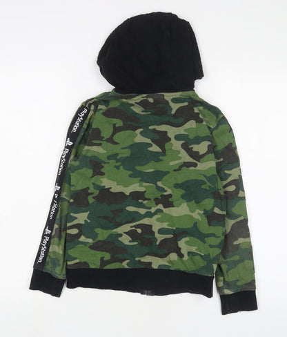 PlayStation Boys Green Camouflage Cotton Full Zip Hoodie Size 9 Years Zip