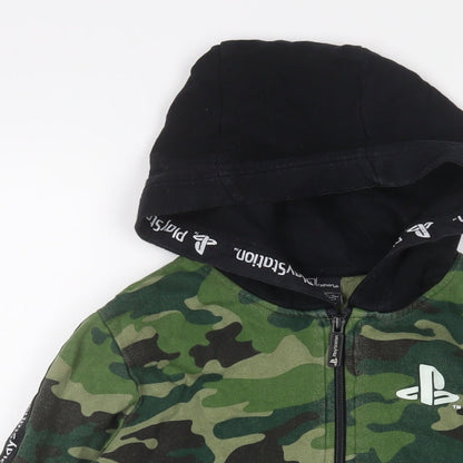 PlayStation Boys Green Camouflage Cotton Full Zip Hoodie Size 9 Years Zip