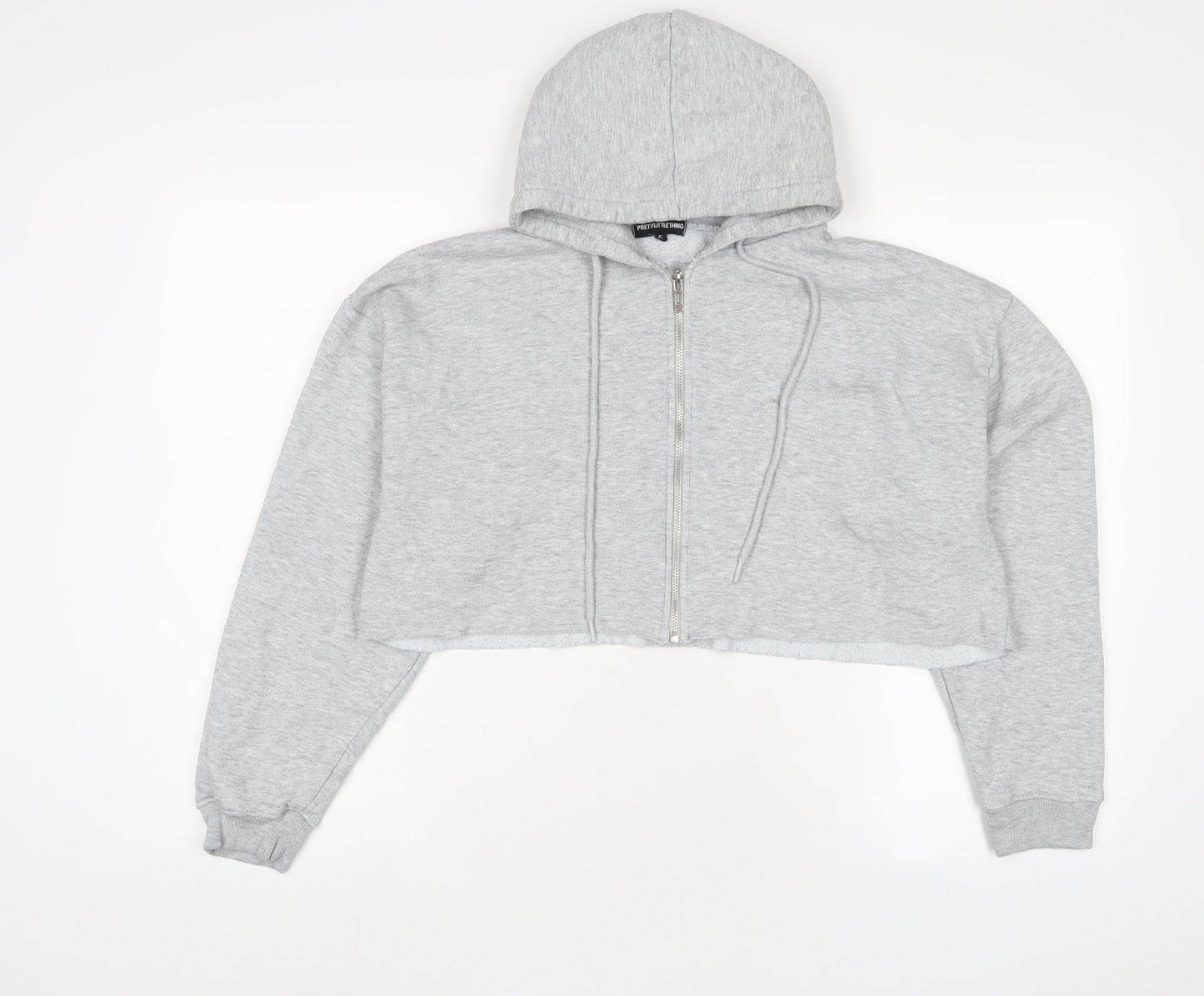 PRETTYLITTLETHING Womens Grey Cotton Full Zip Hoodie Size S Zip