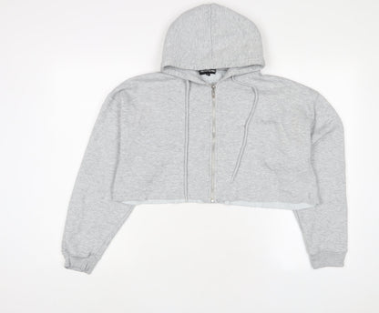 PRETTYLITTLETHING Womens Grey Cotton Full Zip Hoodie Size S Zip