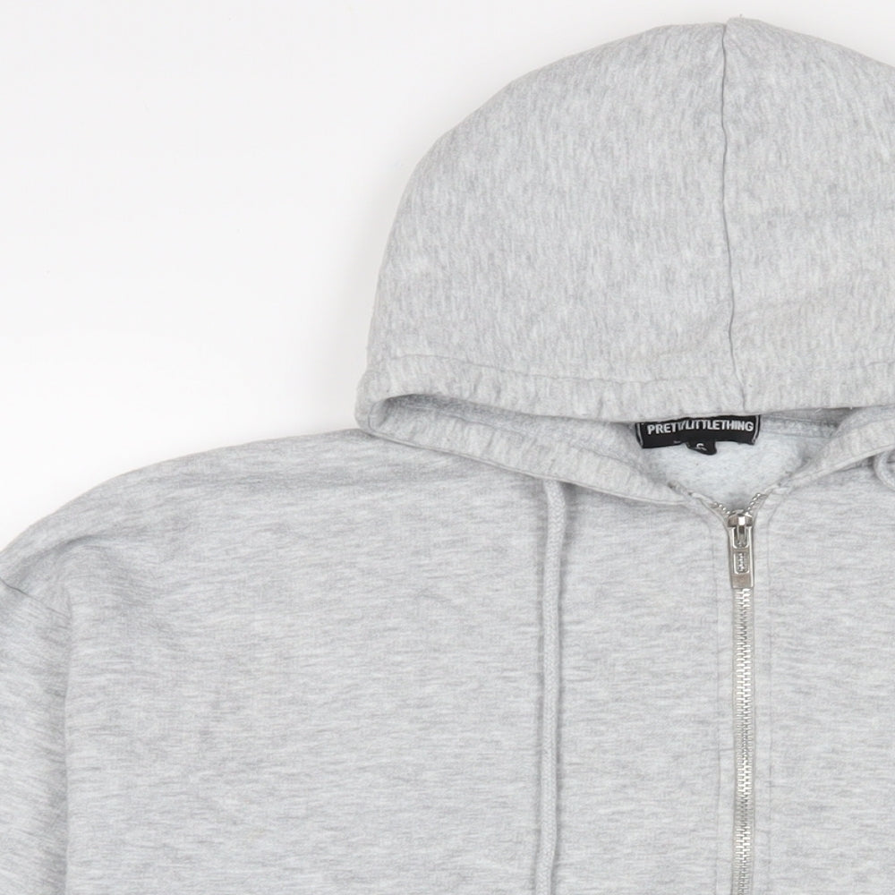 PRETTYLITTLETHING Womens Grey Cotton Full Zip Hoodie Size S Zip